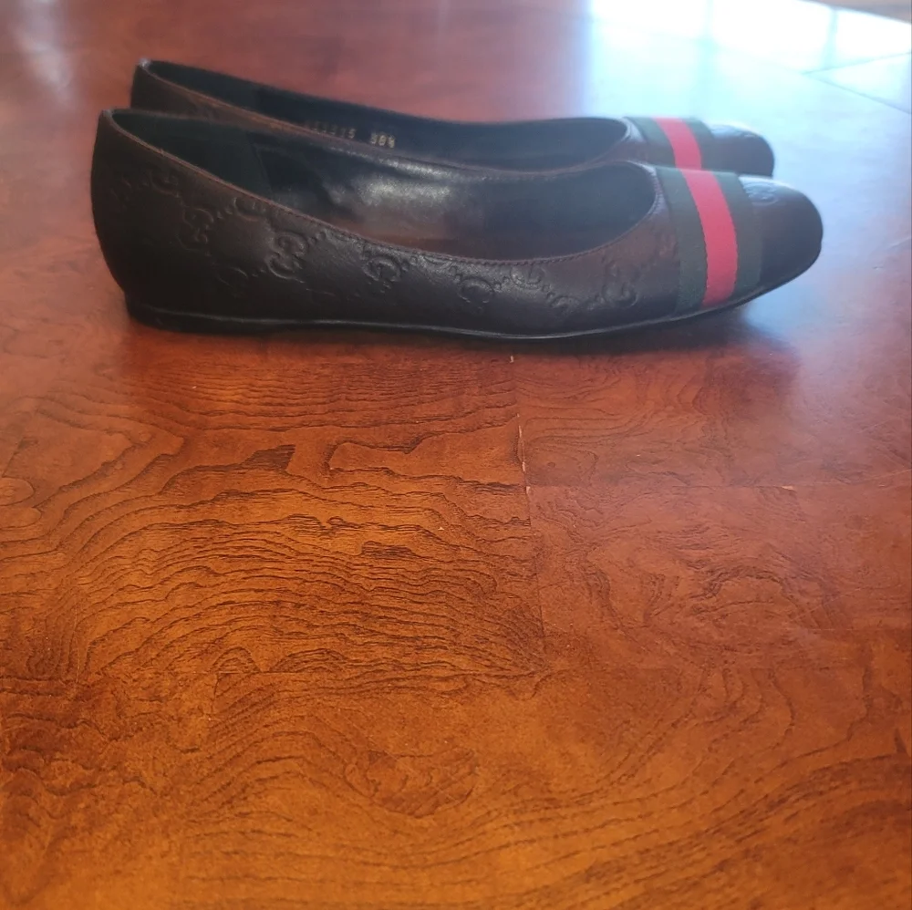 Gucci GG Logo Web Green Red Genuine leather Black Flat Loafers Shoes